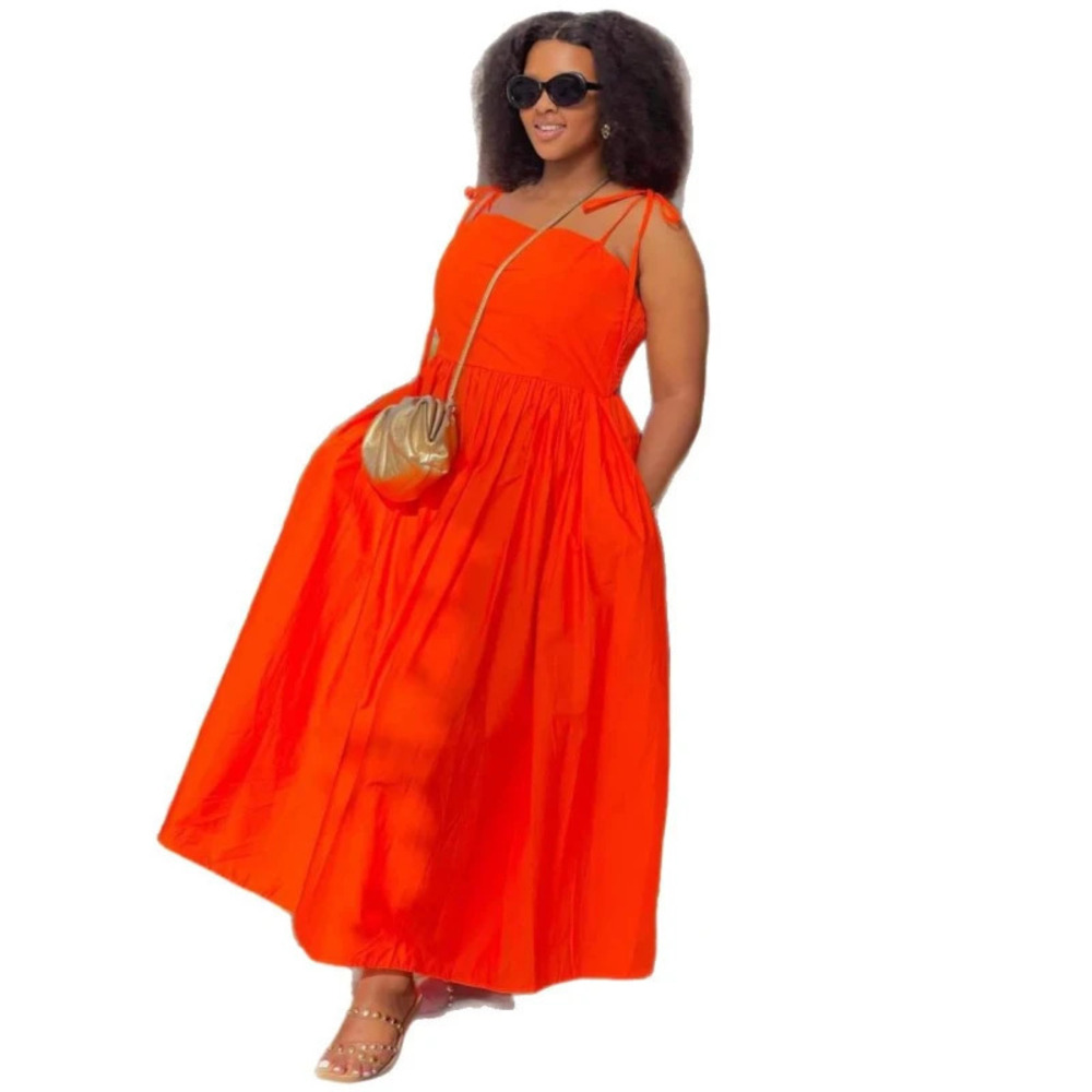 ZARA Solid Sexy Spaghetti Strap African High Waist Slimming Long Flared Dress